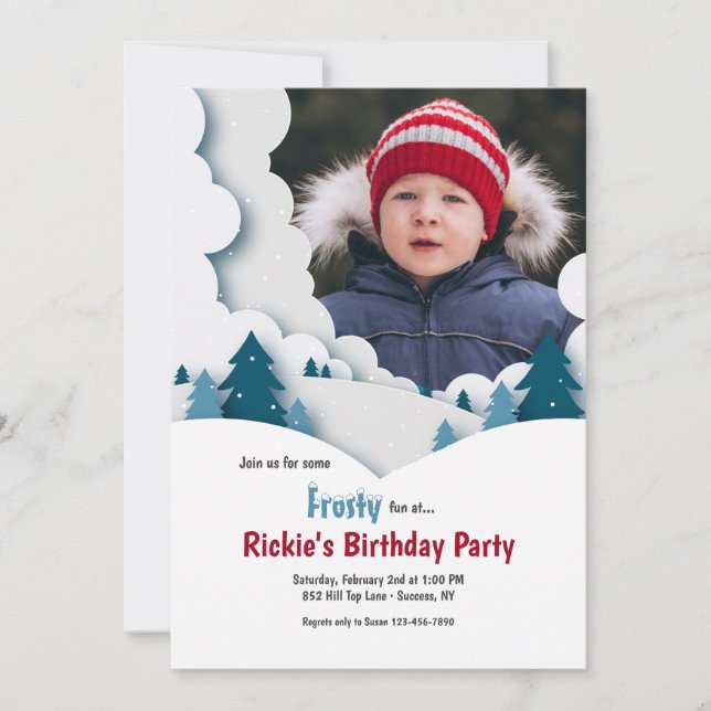Winter Landscape Photo Birth Party Invitation (Front)