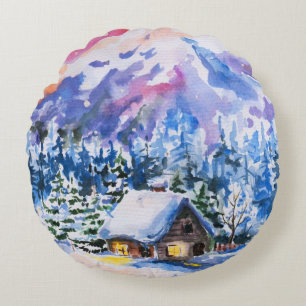 Winter landscape round cushion