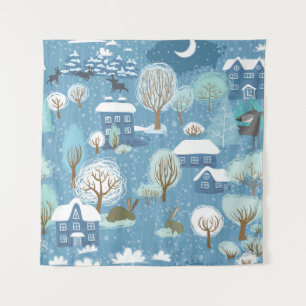 Winter landscape seamless pattern tapestry
