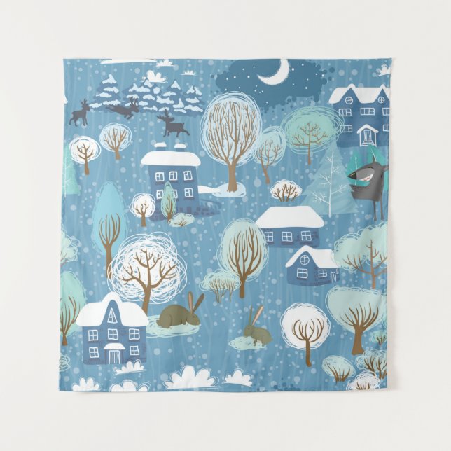 Winter landscape seamless pattern tapestry (Front)