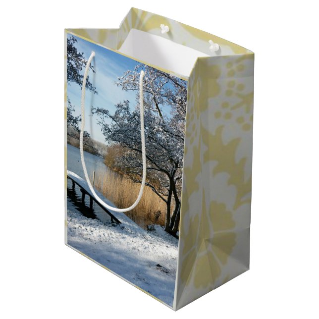Winter Landscape, snow-covered scene. Medium Gift Bag (Back Angled)