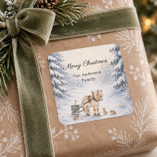 Winter Landscape Snow Forest Christmas Square Sticker