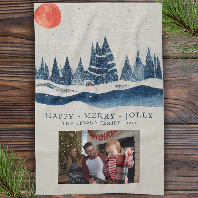 Winter Landscape Snowy Forest Moon Christmas Photo Tea Towel (Creator Uploaded)