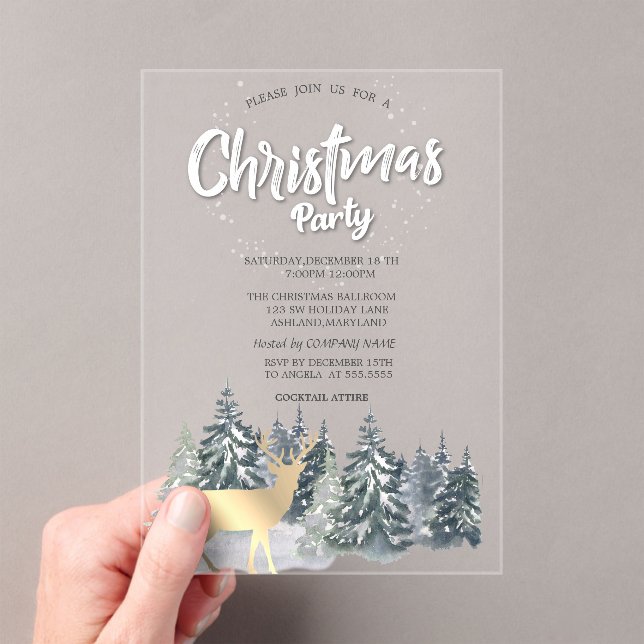  Winter Landscape Trees Deer Christmas Company Acrylic Invitations (Insitu (Handheld))