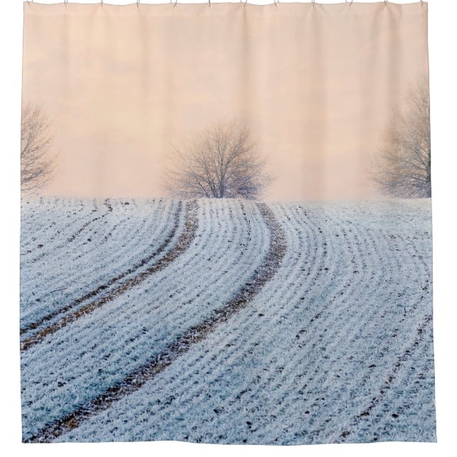 Winter Landscape Trees with Hoarfrost, Tub Shower Curtain (Front)