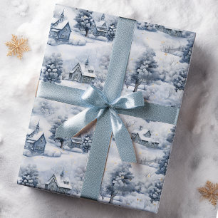 Winter Landscape White and Gray Modern Christmas  Wrapping Paper