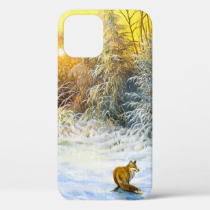 Winter landscape with a fox on a decline iPhone 12 case