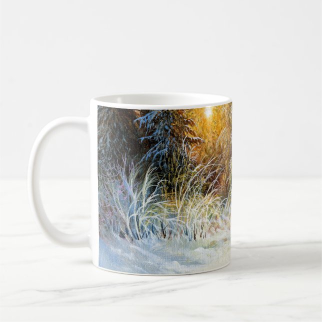 Winter landscape with a fox on a decline coffee mug (Left)