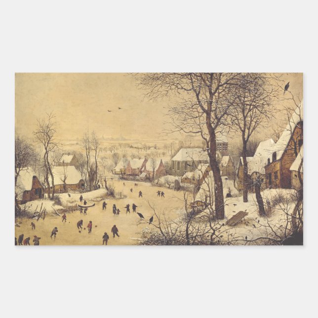 Winter landscape with bird trap by Pieter Brueghel Rectangular Sticker (Front)