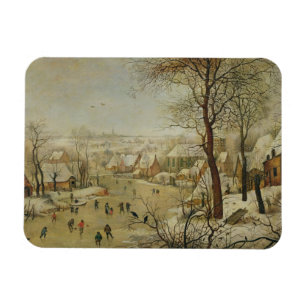Winter Landscape with Bird Trap (oil on panel) Magnet