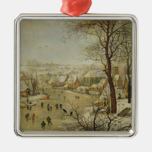 Winter Landscape with Bird Trap (oil on panel) Metal Tree Decoration