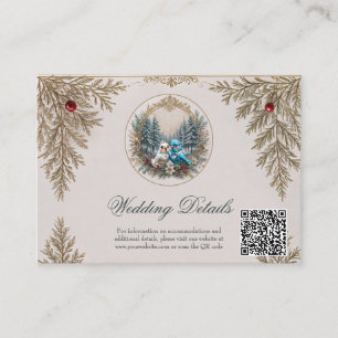Winter landscape with cute bird wedding couple. enclosure card