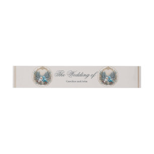 Winter landscape with cute bird wedding couple. invitation belly band