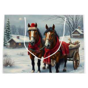 Winter Landscape with Horses and Cabin Large Gift Bag
