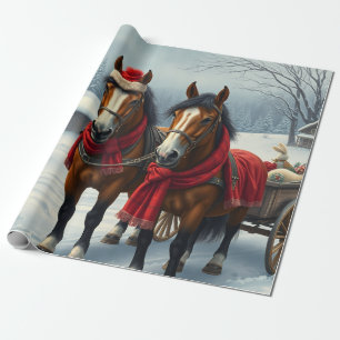Winter Landscape with Horses and Cabin Wrapping Paper