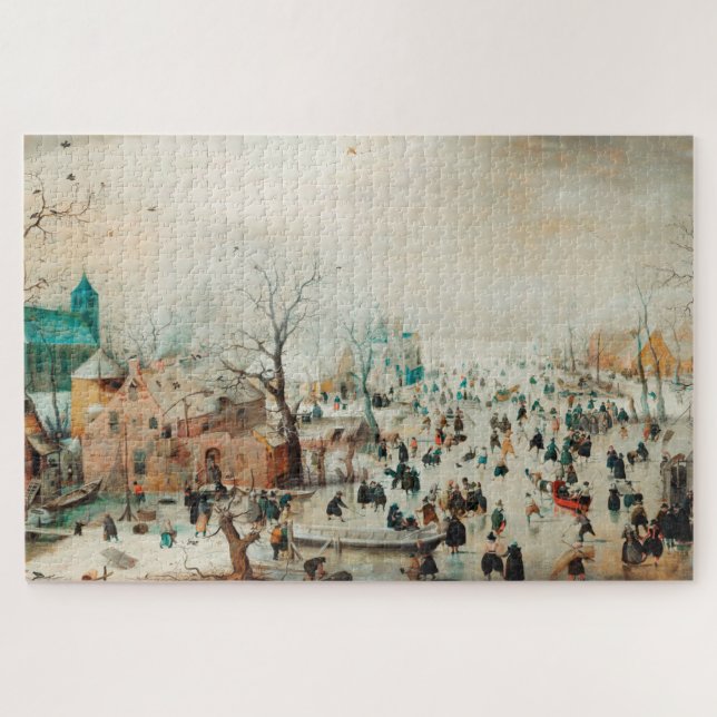 Winter Landscape With Ice Skaters Jigsaw Puzzle (Horizontal)