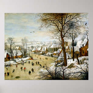 Winter Landscape with Ice skaters Poster