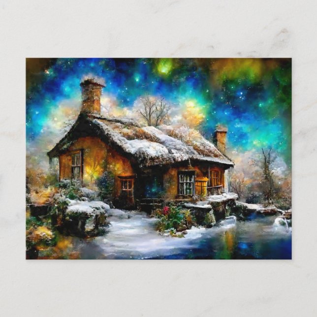 Winter landscape with imagination cottage house postcard (Front)