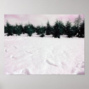 Winter landscape with larches in the snow poster