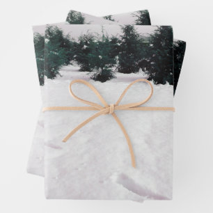 Winter landscape with larches in the snow  wrapping paper sheet
