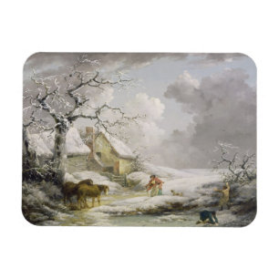 Winter Landscape with Men Snowballing an Old Woman Magnet