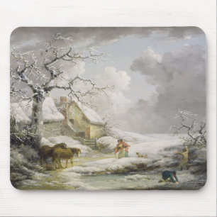 Winter Landscape with Men Snowballing an Old Woman Mouse Mat