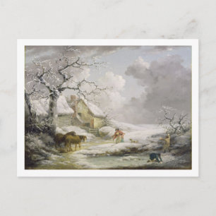 Winter Landscape with Men Snowballing an Old Woman Postcard