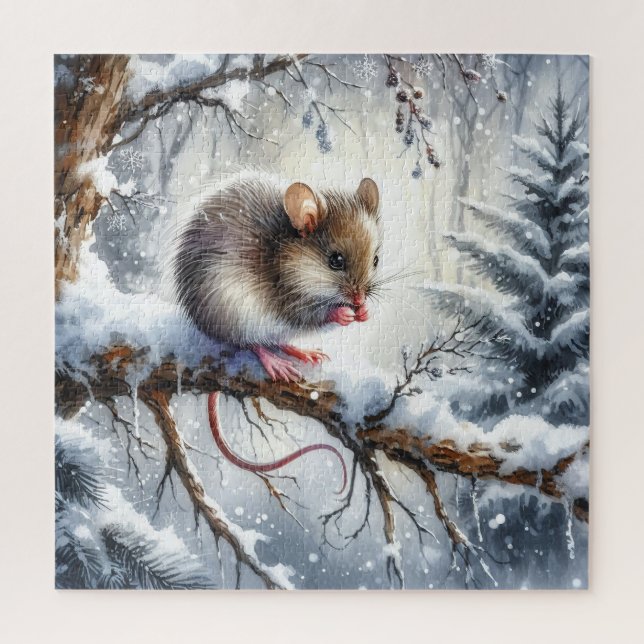 Winter Landscape With Mouse Jigsaw Puzzle (Vertical)