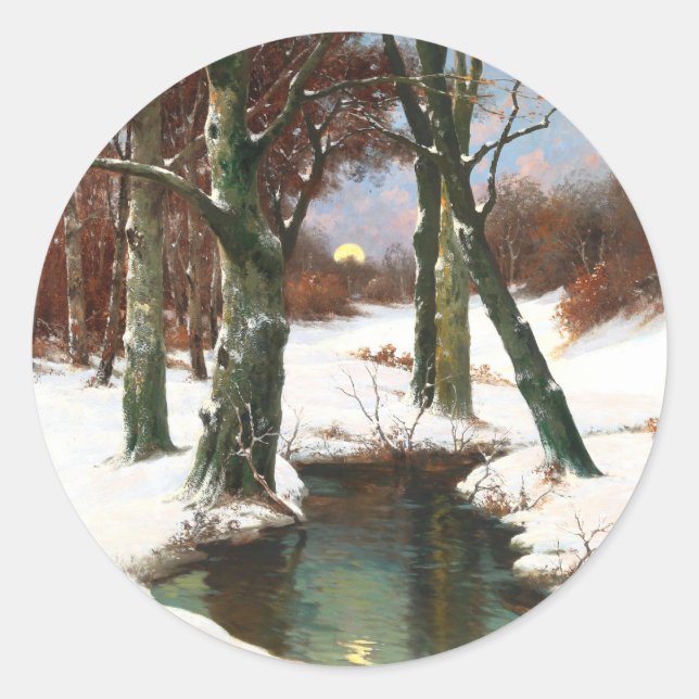 Winter Landscape With Rising Moon  Classic Round Sticker (Front)