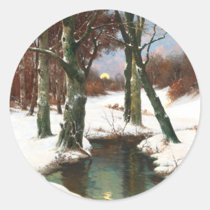 Winter Landscape With Rising Moon  Classic Round Sticker