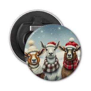 Winter Landscape with Sheep and Cabin Bottle Opener