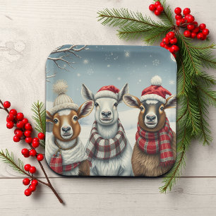 Winter Landscape with Sheep and Cabin Paper Plate