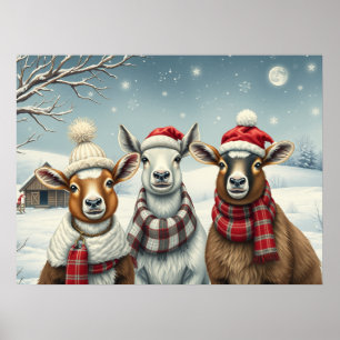 Winter Landscape with Sheep and Cabin Poster