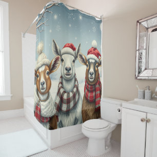 Winter Landscape with Sheep and Cabin Shower Curtain