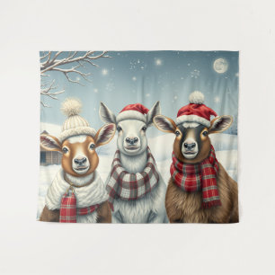 Winter Landscape with Sheep and Cabin Tapestry