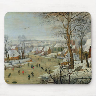 Winter Landscape with Skaters and a Bird Trap Mouse Mat