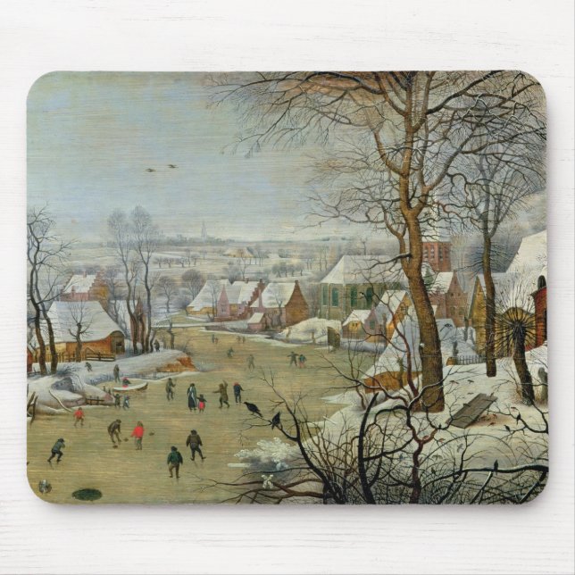 Winter Landscape with Skaters and a Bird Trap Mouse Mat (Front)