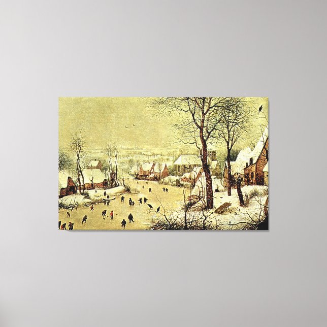 Winter Landscape with Skaters and Bird Trap (1565) Canvas Print (Front)