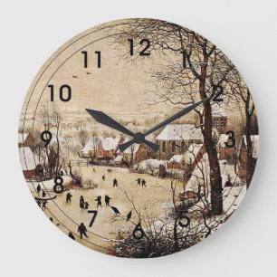 Winter Landscape with Skaters Large Clock