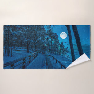 Winter landscape with snow covered pine forest bath towel