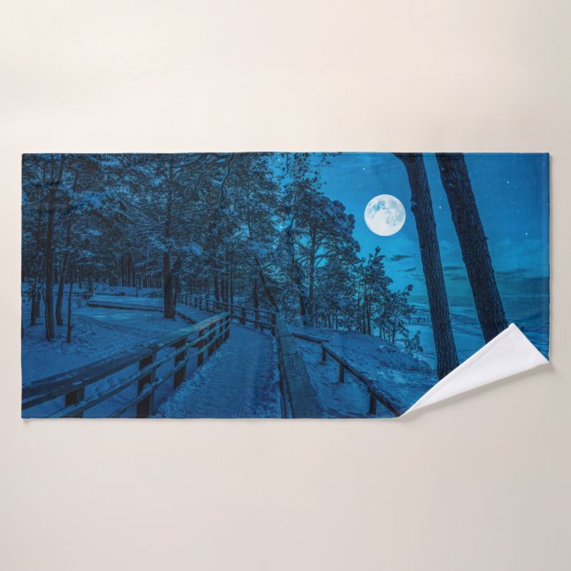 Winter landscape with snow covered pine forest bath towel (Bath Towel)
