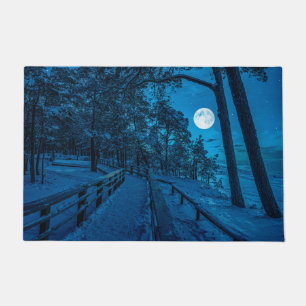 Winter landscape with snow covered pine forest doormat