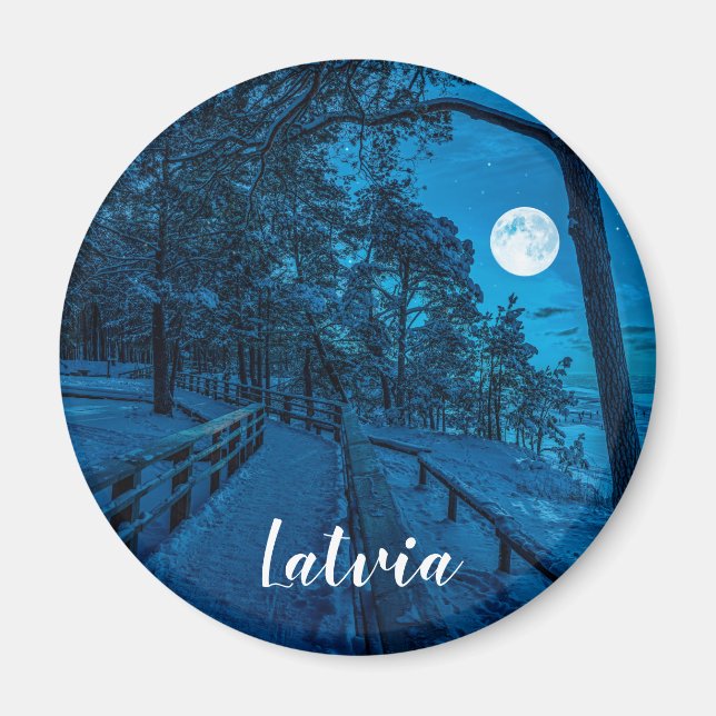 Winter landscape with snow covered pine forest magnet (Front)