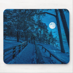 Winter landscape with snow covered pine forest mouse mat