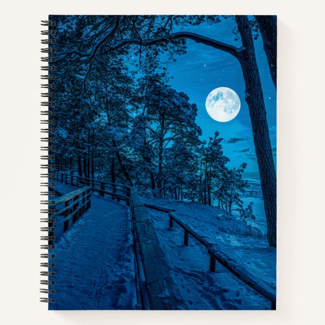 Winter landscape with snow covered pine forest notebook (Front)