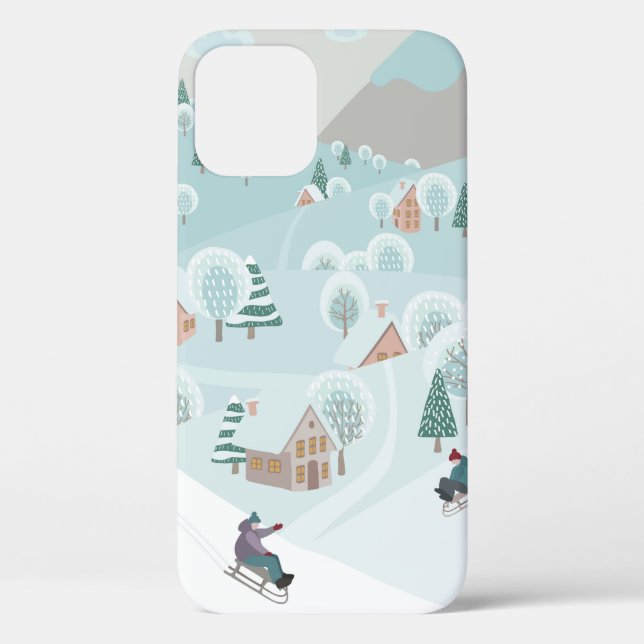 Winter landscape with snow, trees and children on  Case-Mate iPhone case (Back)