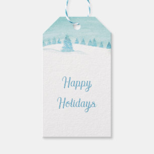 Winter Landscape With Spruce Trees Happy Holidays Gift Tags
