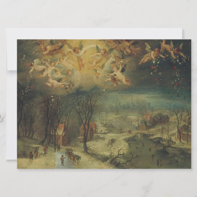 Winter Landscape With Villagers Gathering Wood Card (Front)