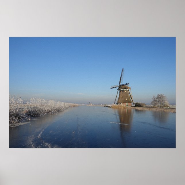Winter landscape with windmill and ice poster (Front)