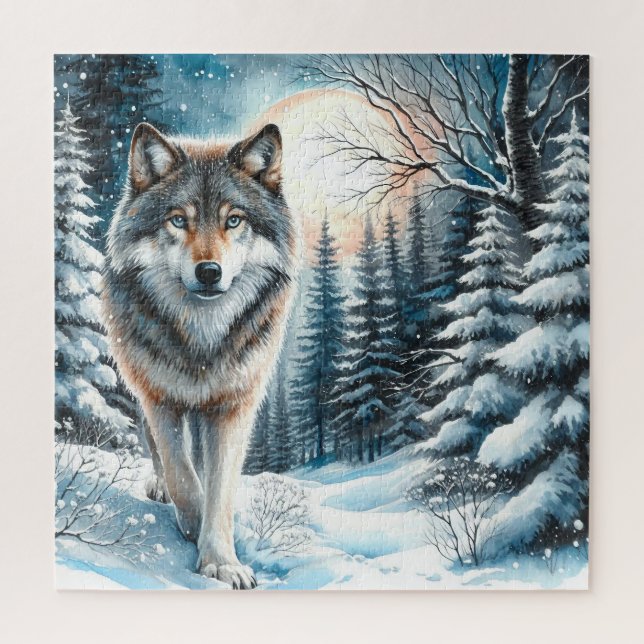 Winter Landscape With Wolf Jigsaw Puzzle (Vertical)